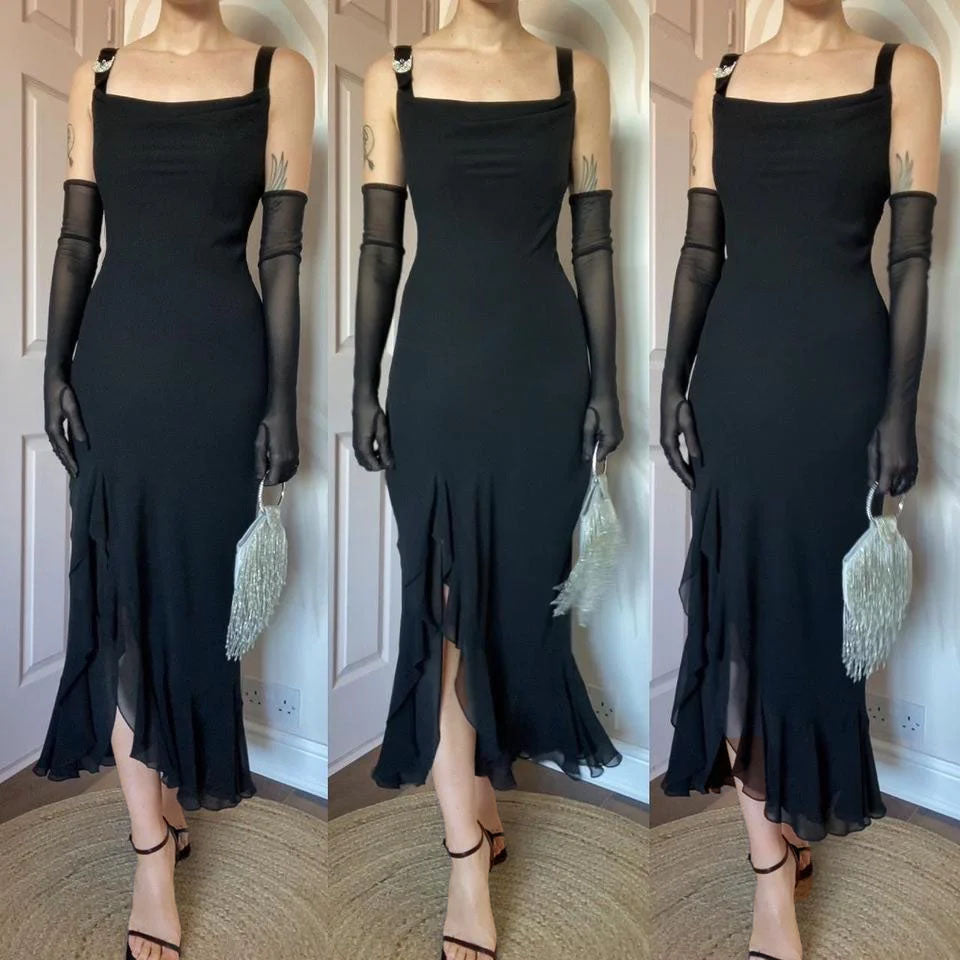 Black chiffon evening dress UK 12