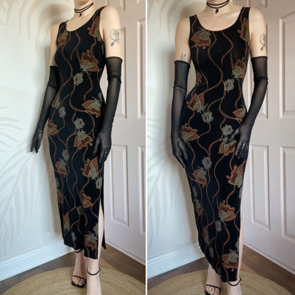 Black stretch butteryfly print y2k maxi dress UK 10/12