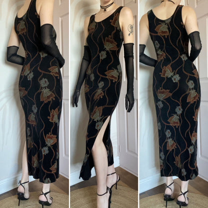 Black stretch butteryfly print y2k maxi dress UK 10/12