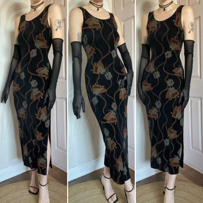 Black stretch butteryfly print y2k maxi dress UK 10/12