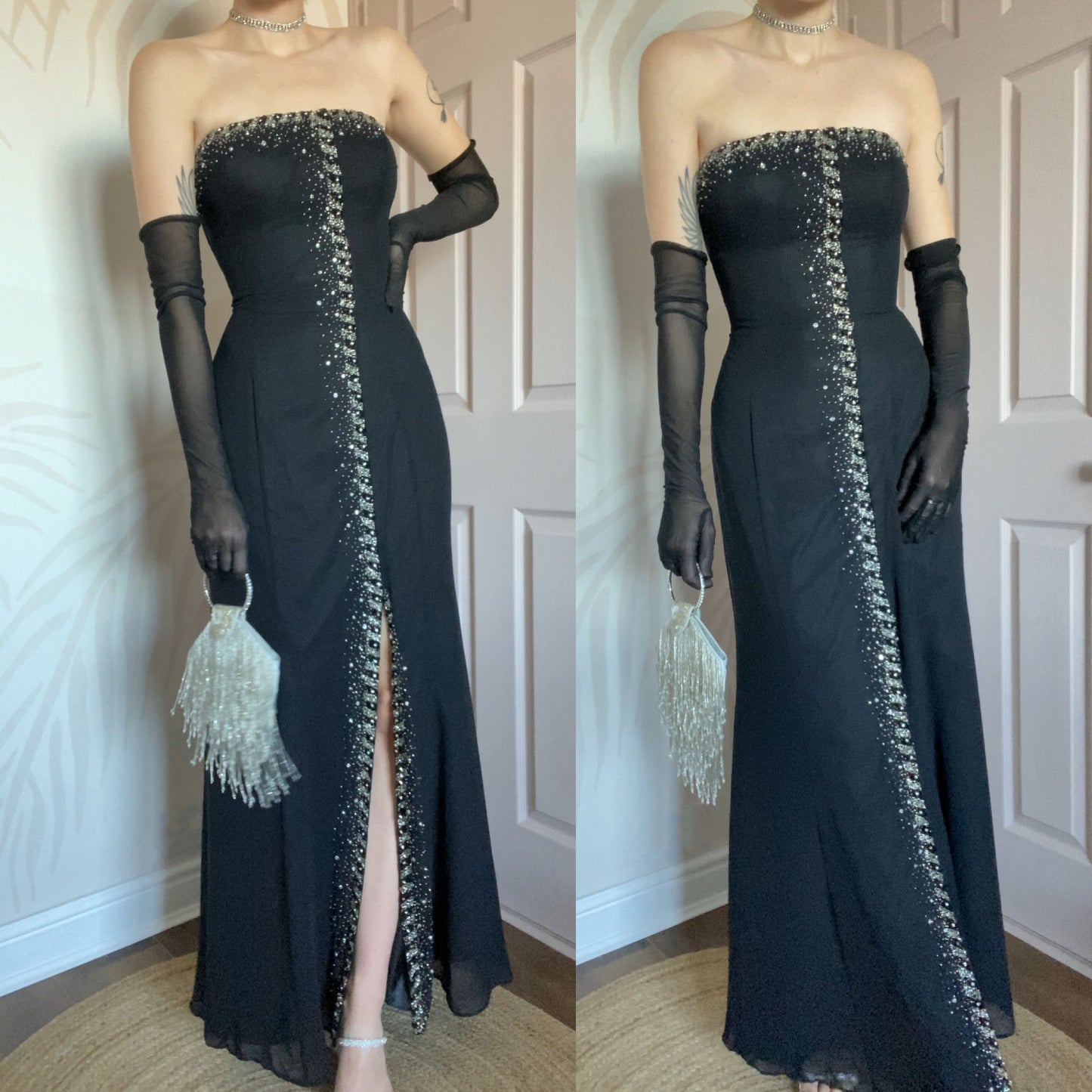 Black Goya strapless beaded evening dress UK 14