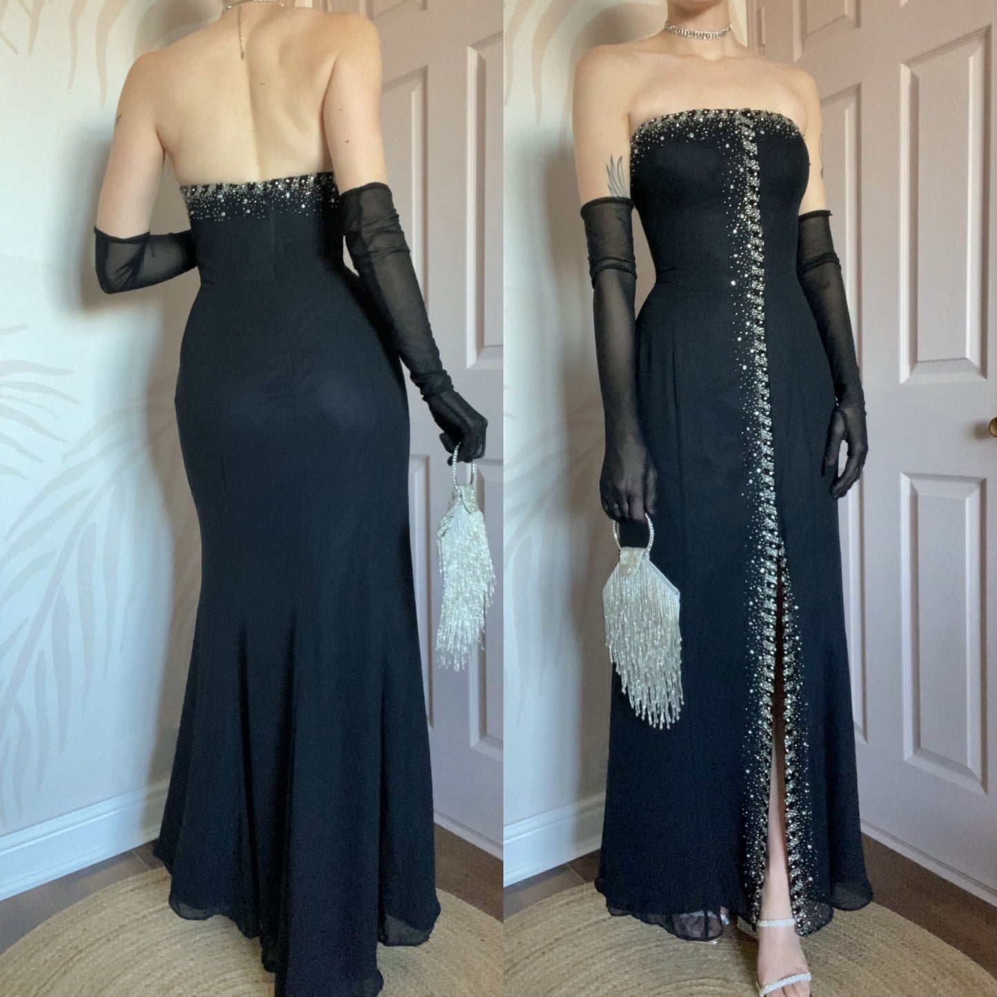 Black Goya strapless beaded evening dress UK 14