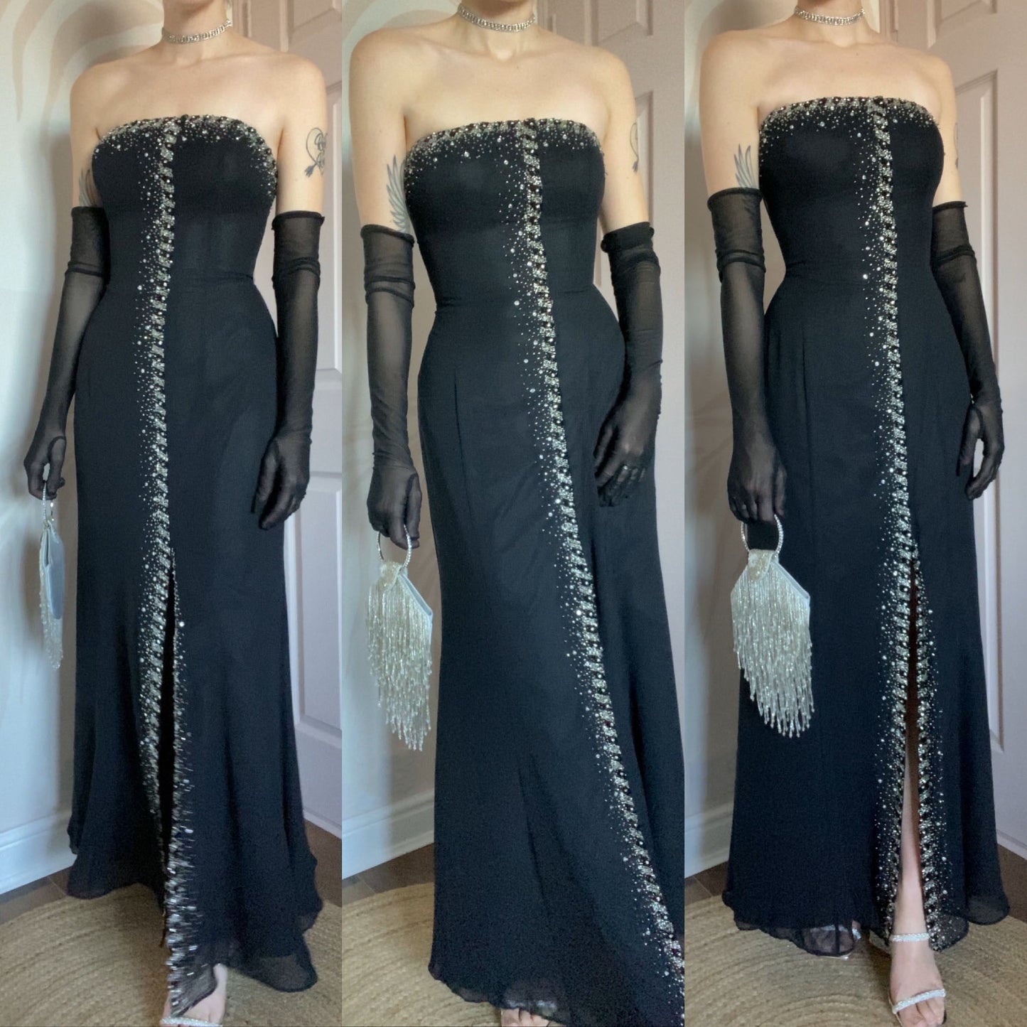 Black Goya strapless beaded evening dress UK 14