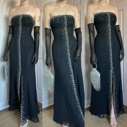 Black Goya strapless beaded evening dress UK 14