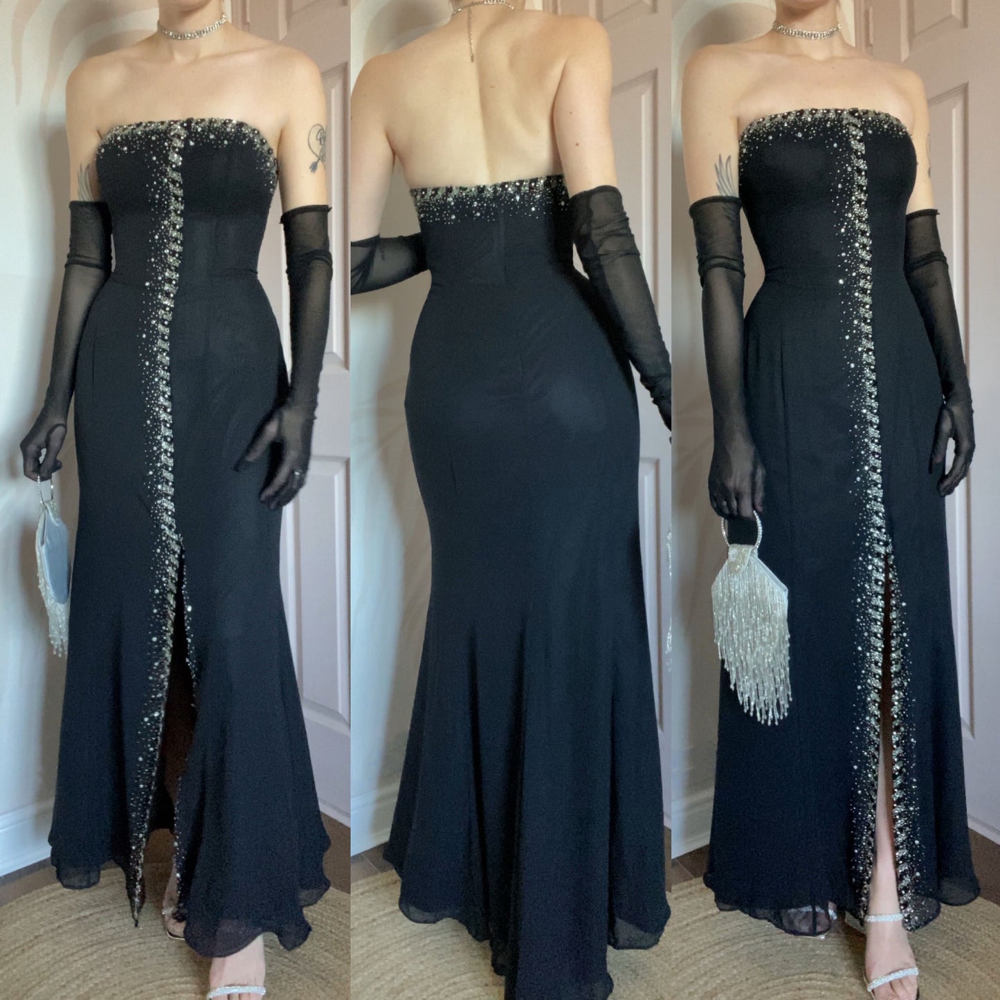 Black Goya strapless beaded evening dress UK 14