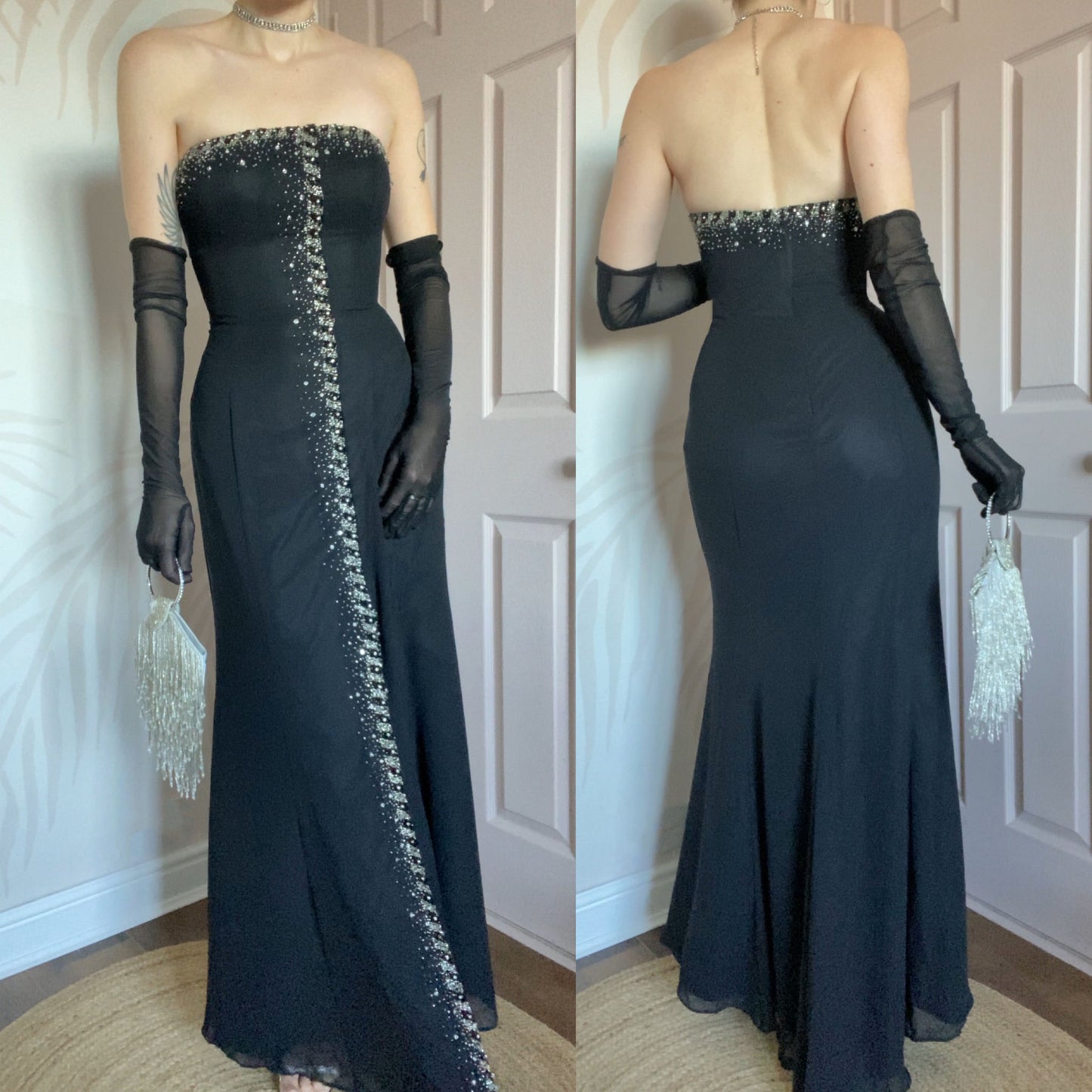 Black Goya strapless beaded evening dress UK 14