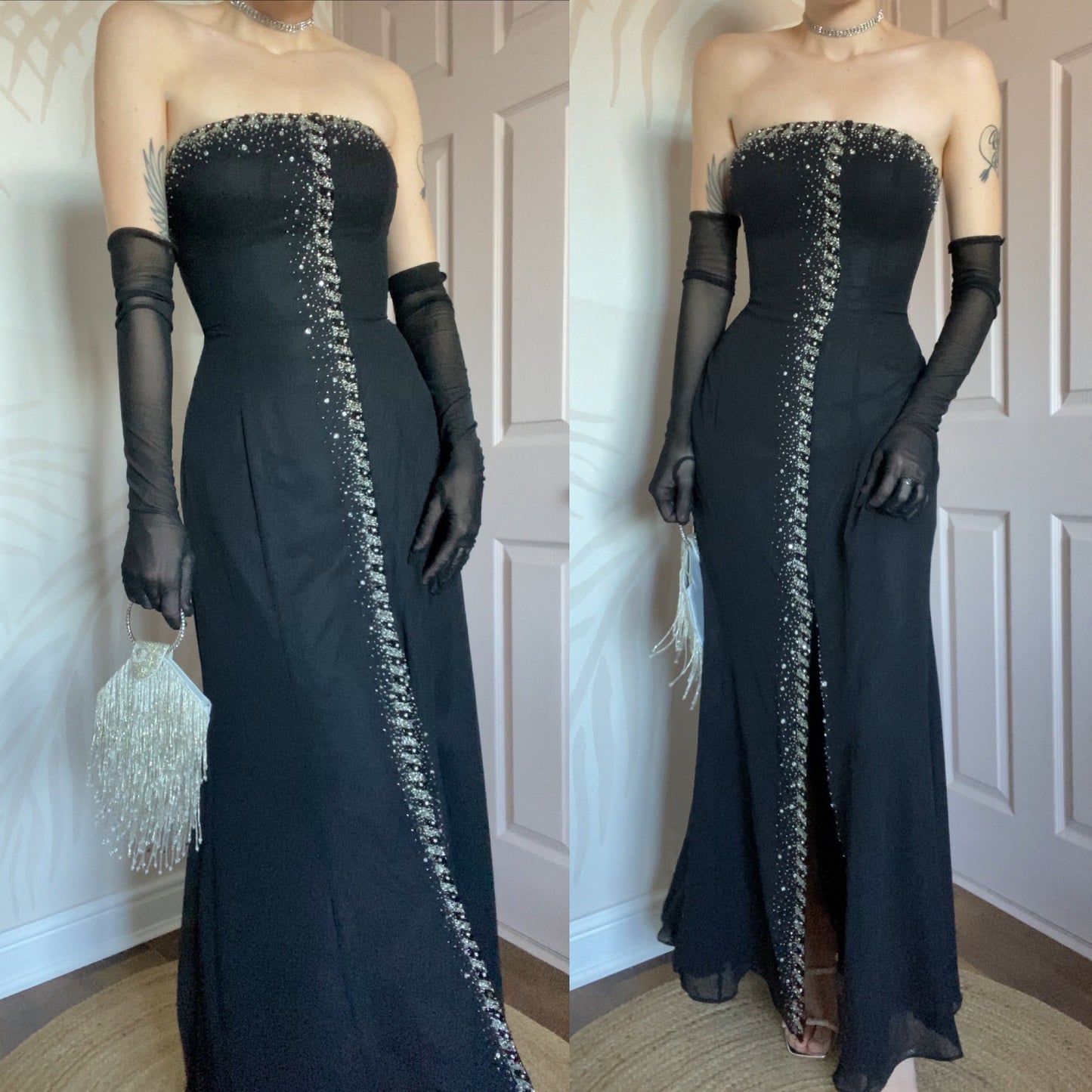 Black Goya strapless beaded evening dress UK 14