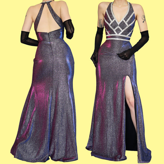 Glittery iridescent evening dress & matching bag UK 10