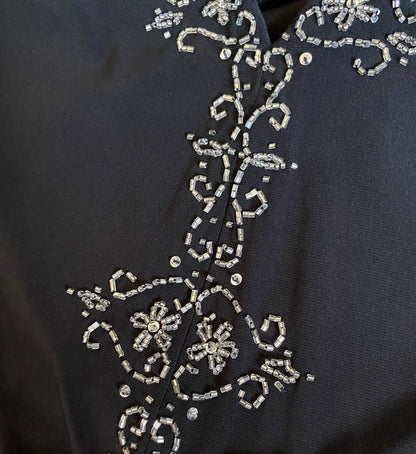 Black stretch beaded open back evening dress UK 12