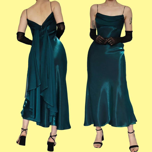 Teal petite slip evening dress UK 8
