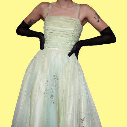 Yellow & green fit and flare midi dress UK 10