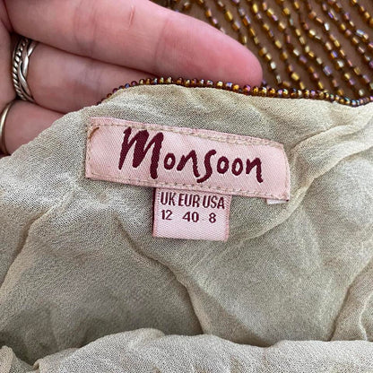 Beautiful 100% silk caramel brown party dress UK 12