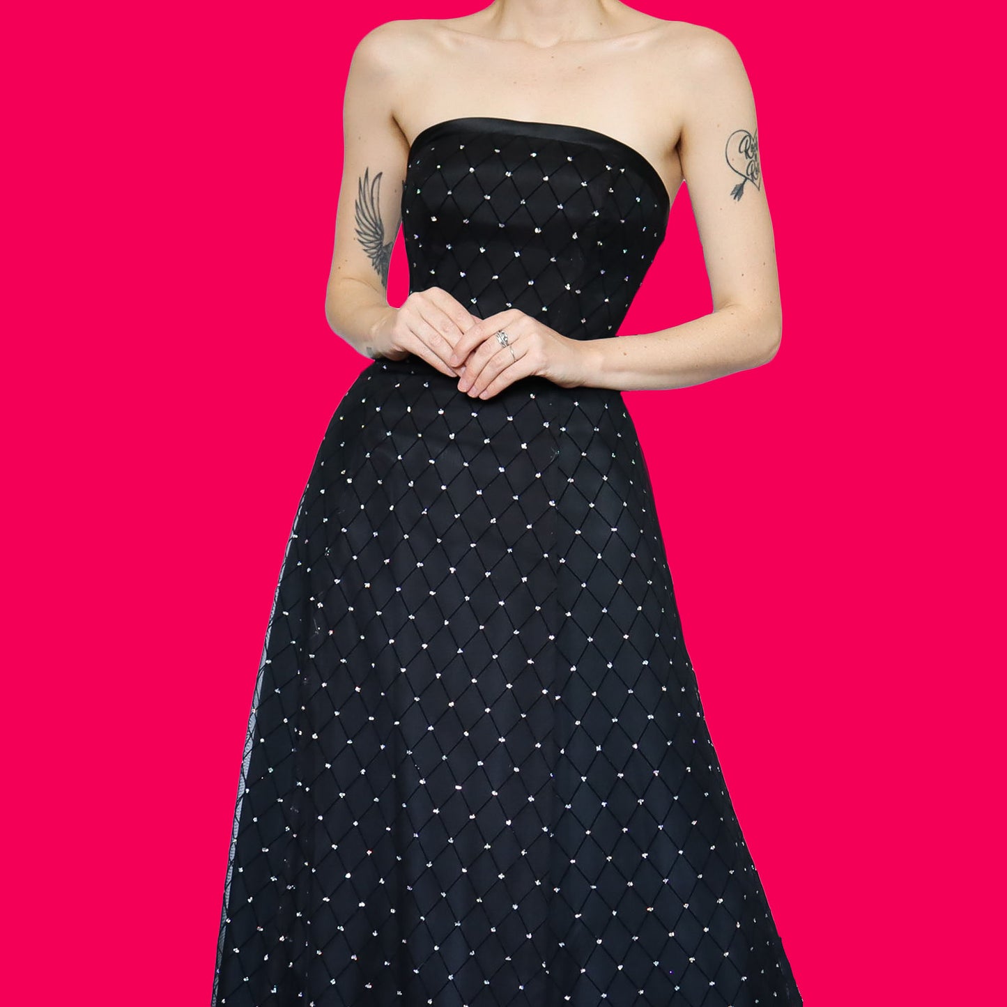 Black glitter strapless a-line evening dress UK 10-12