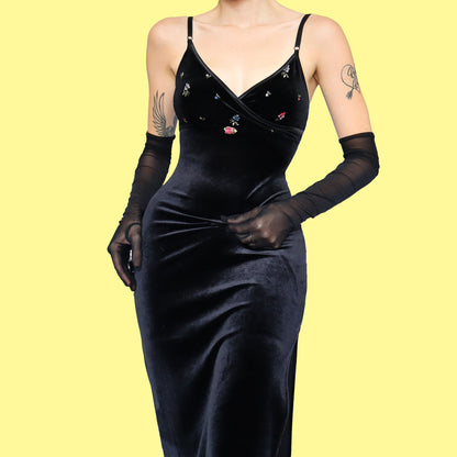 Black velvet stretch maxi dress UK 10