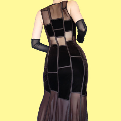 Tadashi brown velvet sheer cut out evening dress UK 10