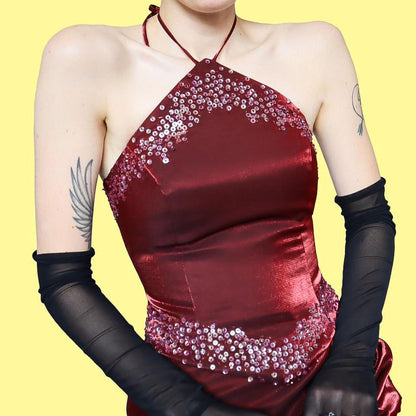 Silky red Dynasty 2 piece skirt & top set UK 10