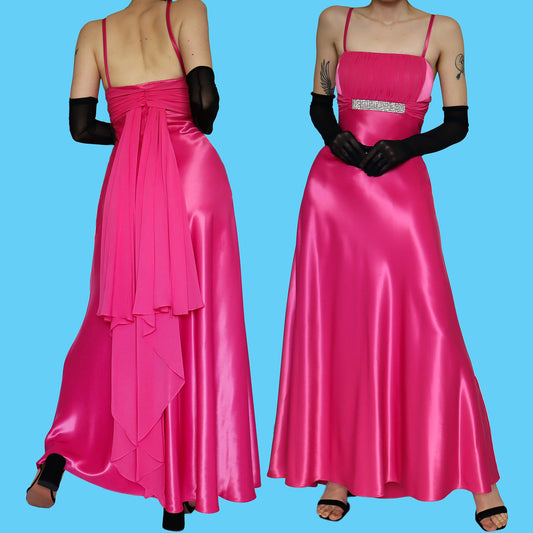 Bright pink YVE diamanté evening dress UK 16