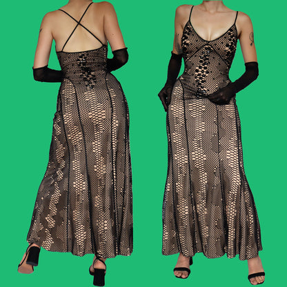 John Charles black stretch net evening dress UK 12