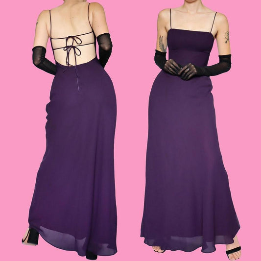 Purple open back evening dress UK 10