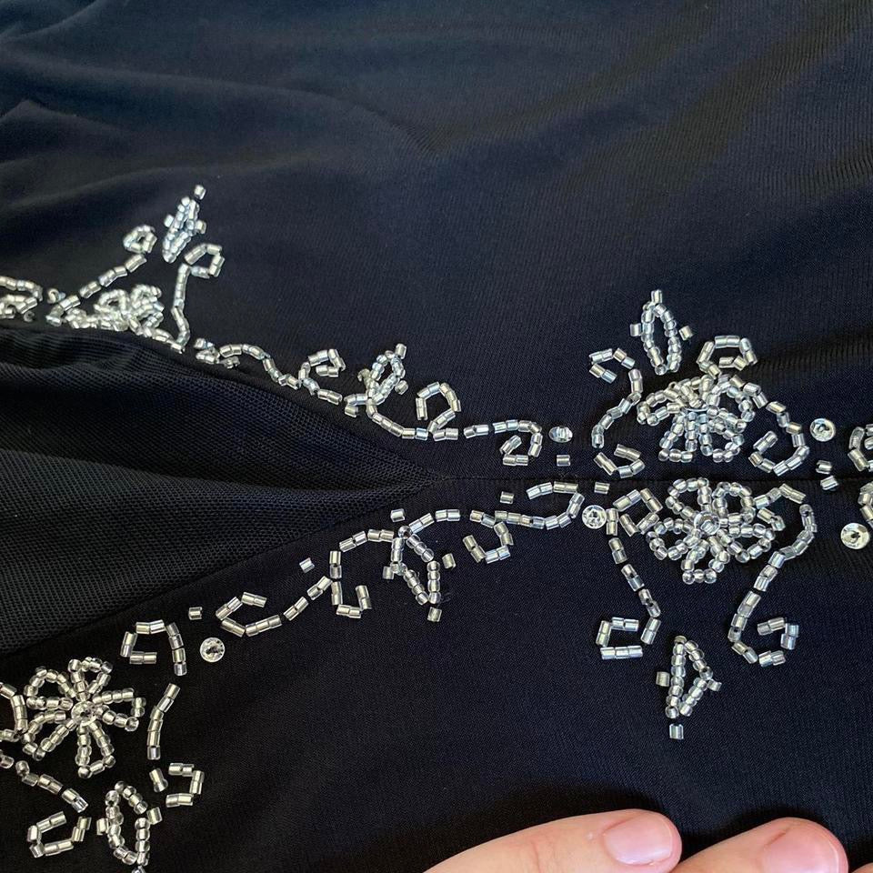 Black stretch beaded evening dress UK 14
