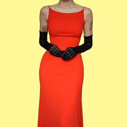 Orange stretch back detail evening dress UK 12