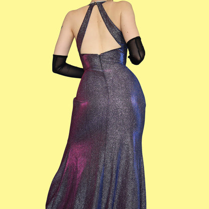 Glittery iridescent evening dress & matching bag UK 10