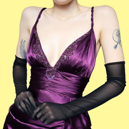 Purple satin evening dress UK 10-12