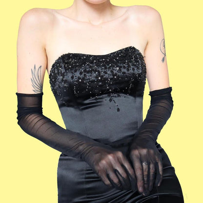 Black strapless fishtail evening dress UK S