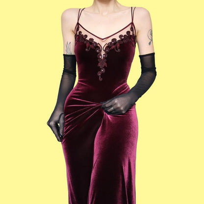 Dark purple velvet evening dress UK 14