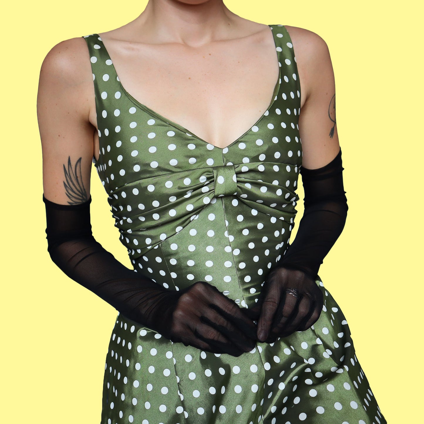 Green polka dot a line midi dress UK 12