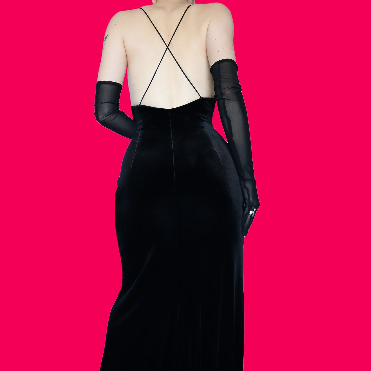 Black velvet wrap evening dress UK 12