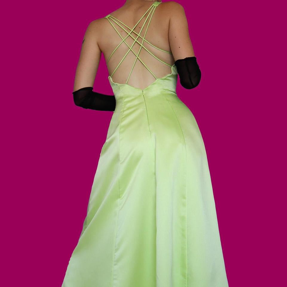 Lime green Dave & Johnny evening dress & shawl UK 10