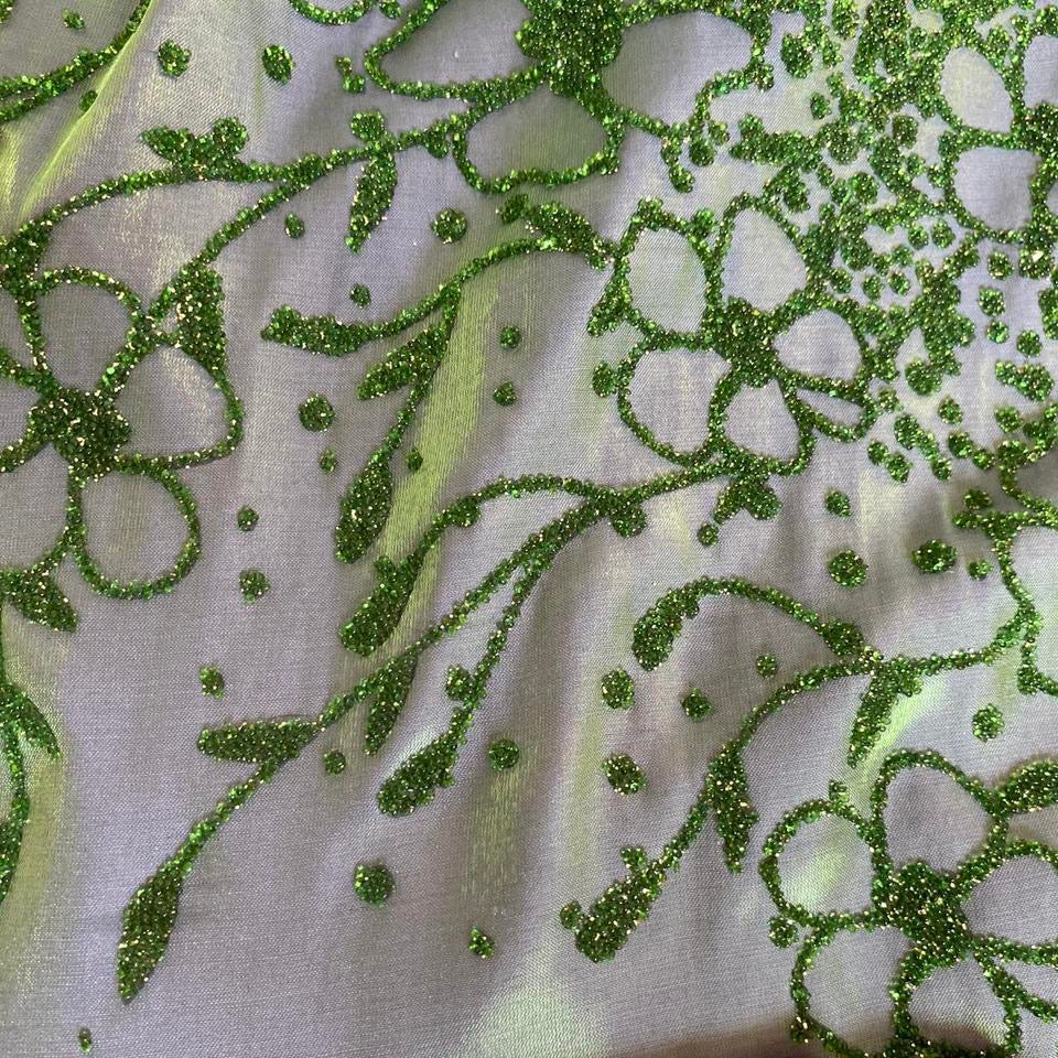 Green silky beaded evening dress UK 14