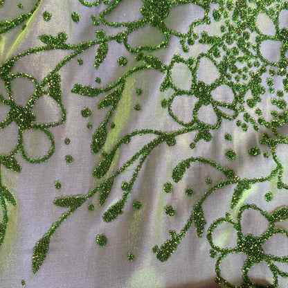 Green silky beaded evening dress UK 14