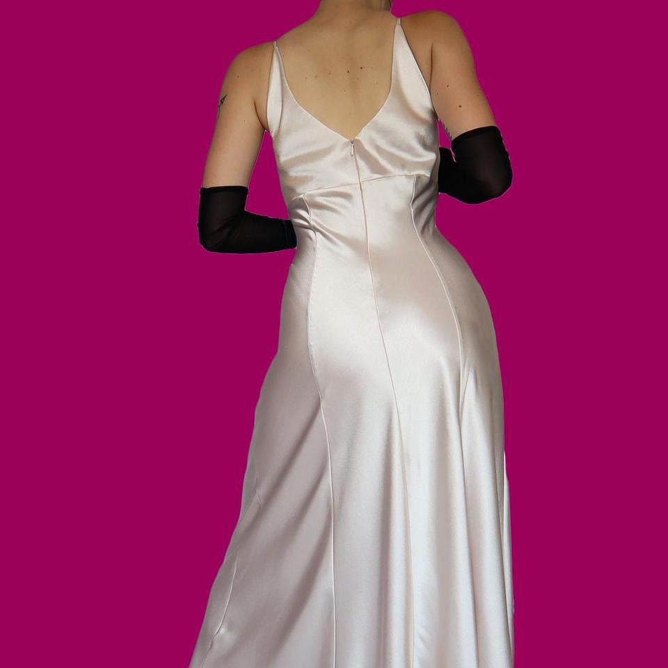 Pink blush satin evening dress UK 12