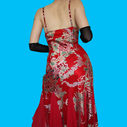 Red Kaleidoscope floral slip midi dress UK 14