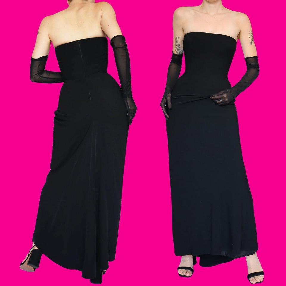 Black strapless evening dress UK 10