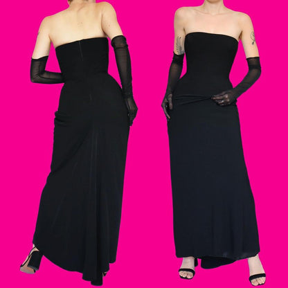 Black strapless evening dress UK 10