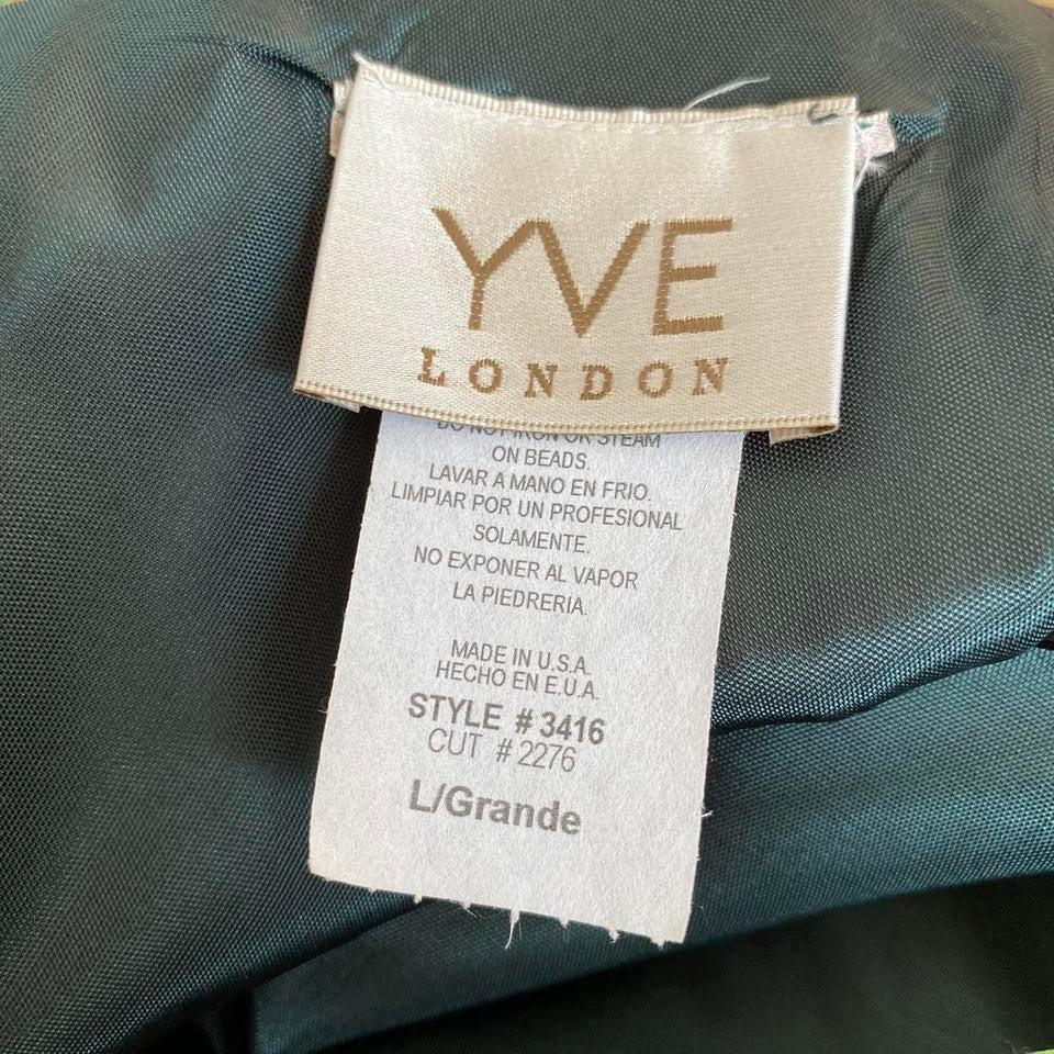 Green silky beaded evening dress UK 14