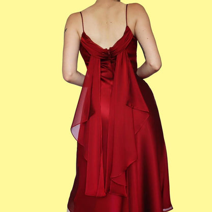 Red chiffon midi dress with shawl UK 12