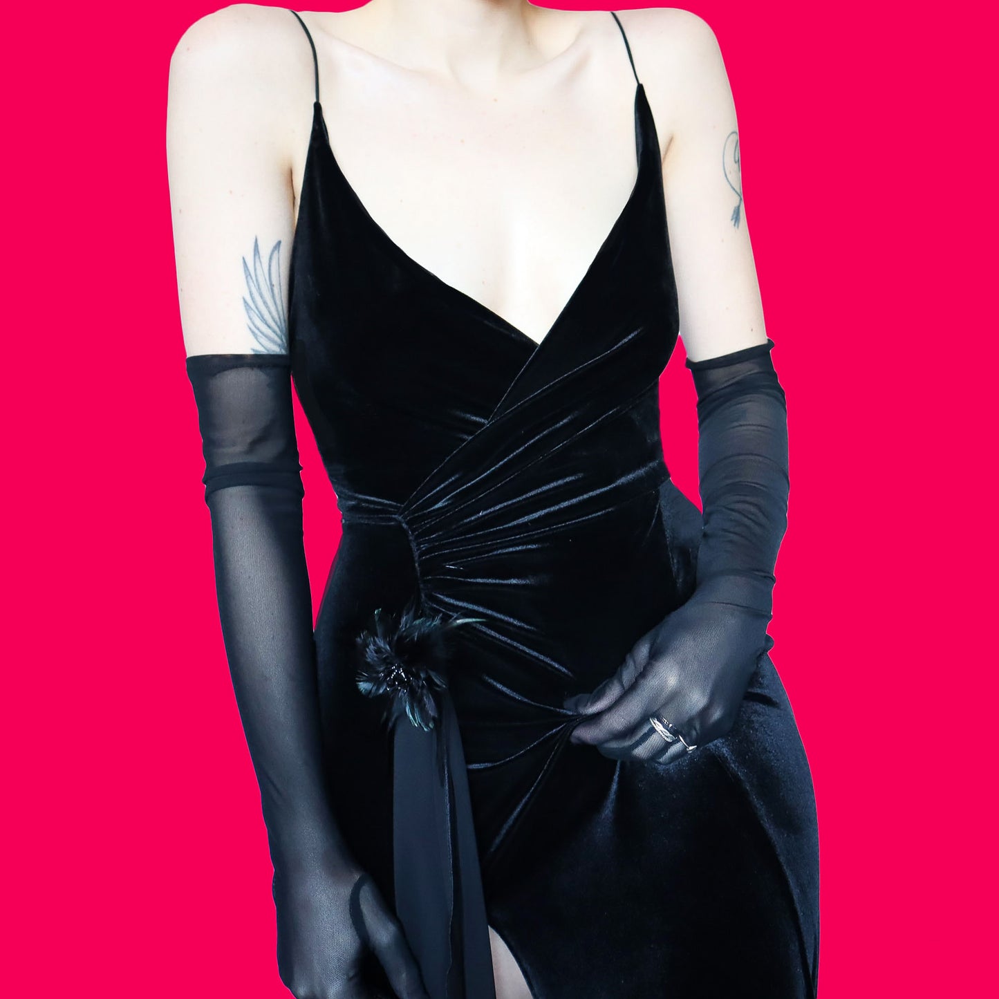 Black velvet wrap evening dress UK 12