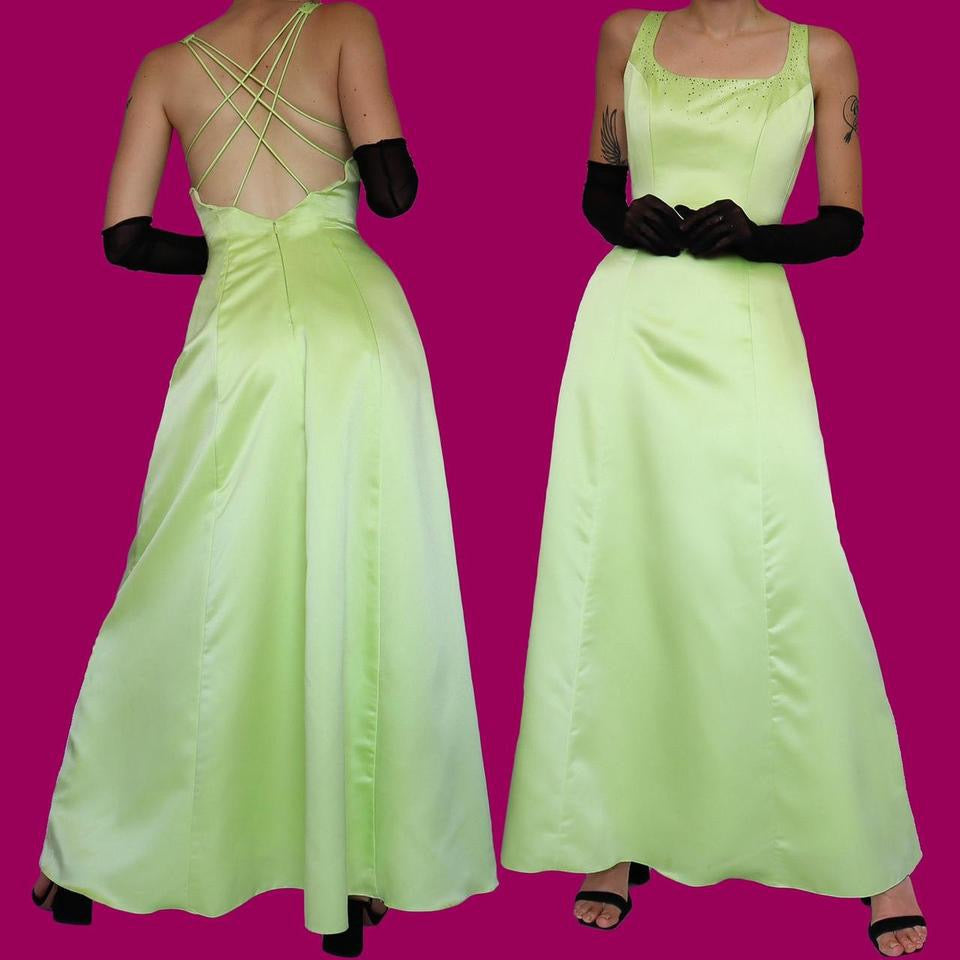 Lime green Dave & Johnny evening dress & shawl UK 10