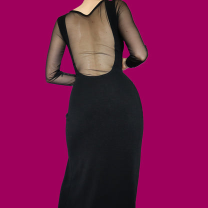 Black stretch long sleeve evening dress UK 14