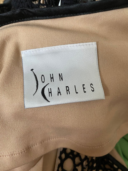 John Charles black stretch net evening dress UK 12