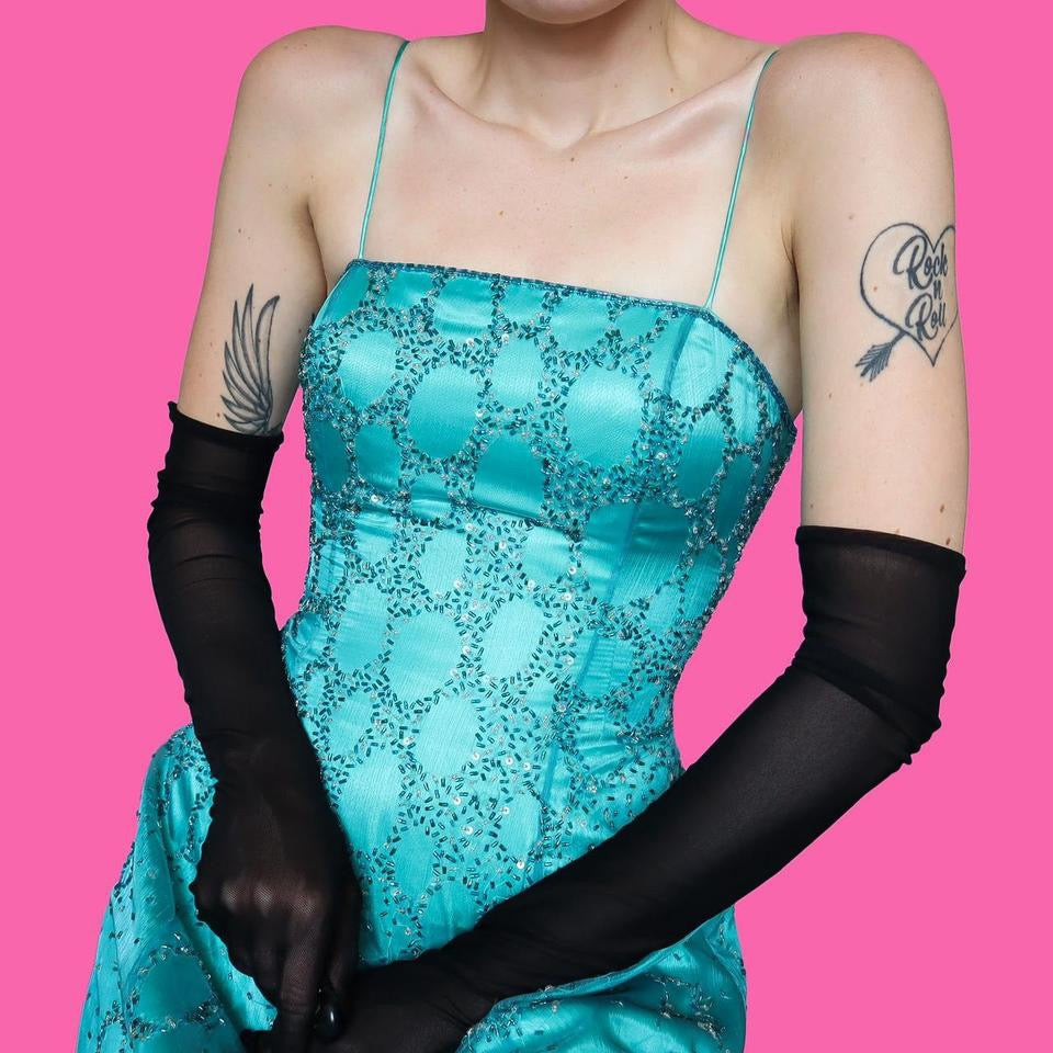 Sapphire beaded a-line dress with shawl UK 12