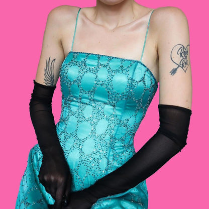 Sapphire beaded a-line dress with shawl UK 12