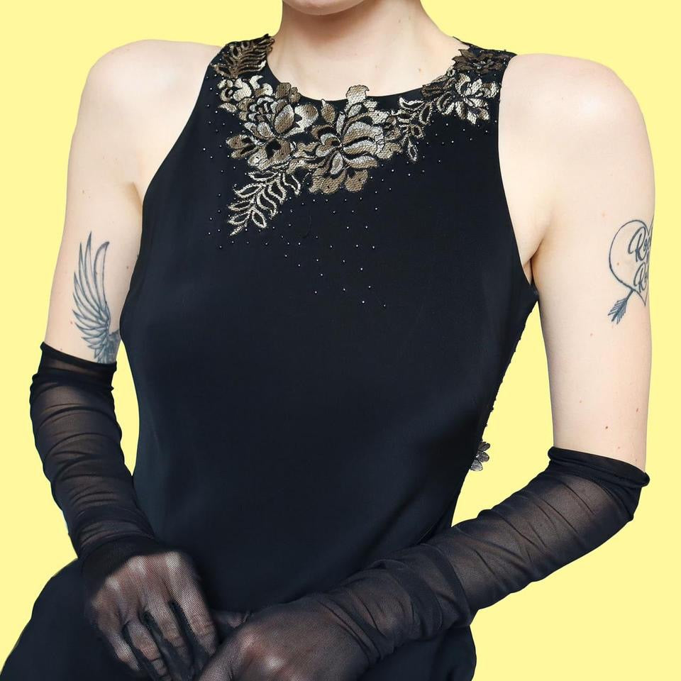 Black open back evening dress UK 10