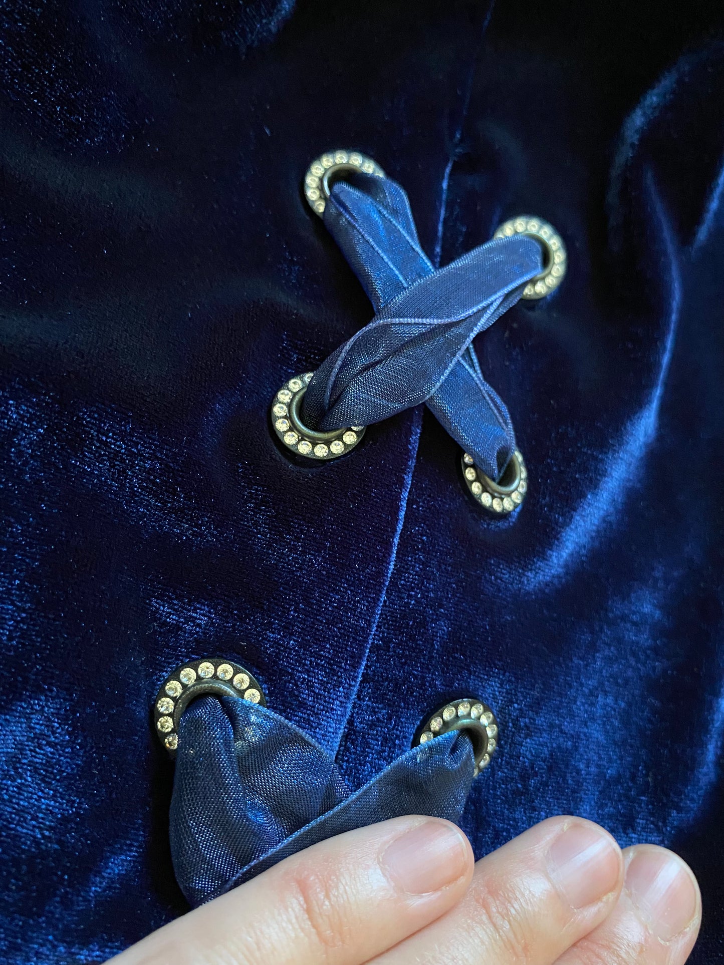 Blue velvet stretch evening dress UK 12-14