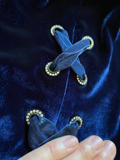 Blue velvet stretch evening dress UK 12-14