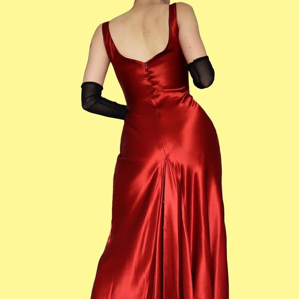 Silky red evening dress UK 8